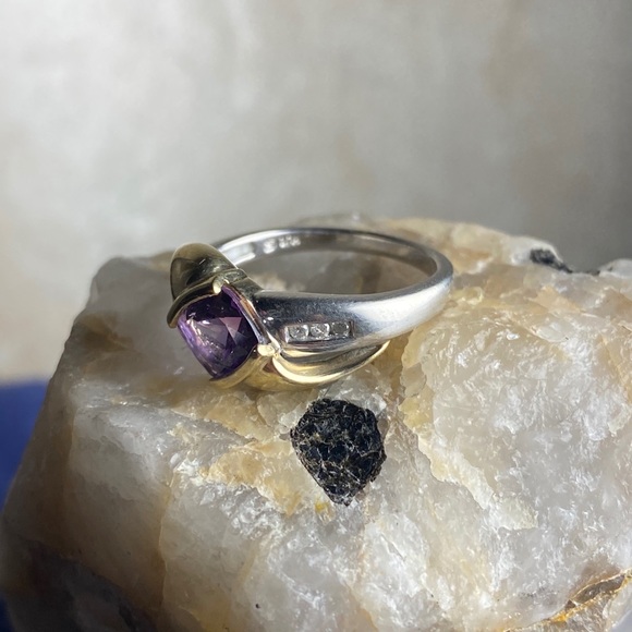 Amethyst and Diamond 2-Tone Gold 10k Ring - Picture 7 of 12
